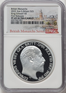 Elizabeth II silver Proof  King Edward VII  5 Pounds (2 oz) 2022 PR69 Ultra Cameo NGC World Coins NGC MS69