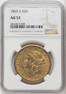 1865-S $20 Liberty Double Eagle NGC AU53