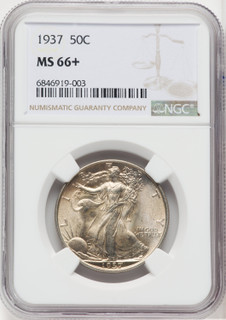 1937 50C Walking Liberty Half Dollar NGC MS66+