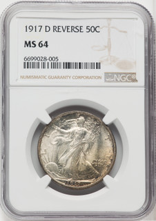 1917-D 50C REVERSE Walking Liberty Half Dollar NGC MS64