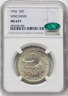 1936 50C Wisconsin CAC Commemorative Silver NGC MS67+