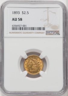 1893 $2.50 Liberty Quarter Eagle NGC AU58