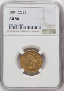 1891-CC $5 Liberty Half Eagle NGC AU50