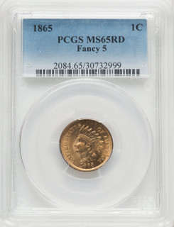 1865 1C Fancy 5 RD Indian Cent PCGS MS65 1865 1C Fancy 5 RD Indian Cent PCGS MS65