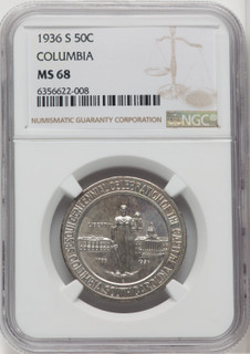 1936-S 50C Columbia Commemorative Silver NGC MS68
