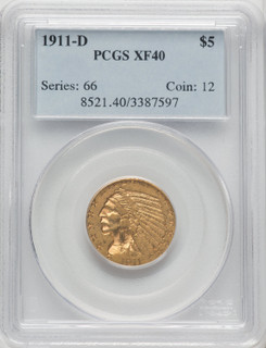 1911-D $5 Indian Half Eagle PCGS XF40