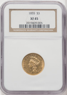 1855 $3 Three Dollar Gold Pieces NGC XF45