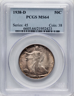 1938-D 50C Walking Liberty Half Dollar PCGS MS64