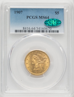 1907 $5 CAC Liberty Half Eagle PCGS MS64