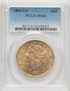 1891-CC $20 Liberty Double Eagle PCGS MS61