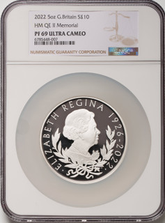 Charles III silver Proof  Queen Elizabeth II Memorial  10 Pounds (5 oz) 2022 PR69 Ultra Cameo NGC World Coins NGC MS69