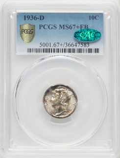 1936-D 10C FB CAC Mercury Dime PCGS MS67