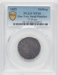1652 Pine Tree Shilling Small Planchet Colonials PCGS VF35