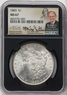 1883 $1 Mike Castle Blk Core Franklin Series Morgan Dollar NGC MS67