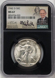 1942-D 50C Mike Castle Blk Core Franklin Series Walking Liberty Half Dollar NGC MS67 1942-D 50C Mike Castle Blk Core Franklin Series Walking Liberty Half Dollar NGC MS67
