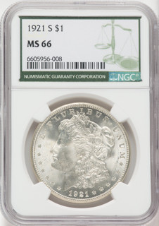 1921-S $1 Green Label Morgan Dollar NGC MS66 1921-S $1 Green Label Morgan Dollar NGC MS66