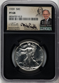 1939 50C Mike Castle Blk Core Franklin Series Proof Walking Liberty Half Dollar NGC PR68