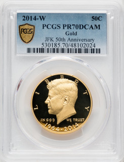2014-W 50C Kennedy Gold 50th Anniversary Blue Gradient Proof Kennedy Half Dollar PCGS PR70