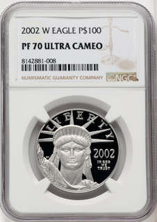 2002-W $100 One-Ounce Platinum Eagle Statue of Liberty Brown Label NGC PF70 2002-W $100 One-Ounce Platinum Eagle Statue of Liberty Brown Label NGC PF70