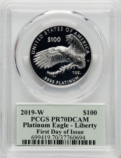 2019-W $100 One-Ounce Platinum Eagle Liberty First Day of Issue Cleveland Minuteman PCGS PR70