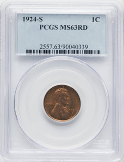 1924-S 1C RD Lincoln Cent PCGS MS63