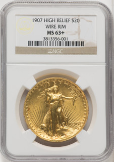 1907 $20 Wire Rim High Relief Double Eagle NGC MS63+