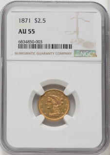 1871 $2.50 Liberty Quarter Eagle NGC AU55