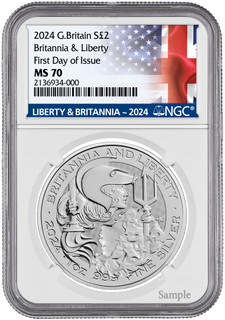 2024 G. Britain £2 Britannia & Liberty Silver Coin FDI NGC MS70