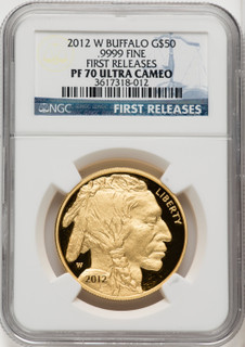 2012-W $50 One-Ounce Gold Buffalo First Strike FR Blue NGC PF70