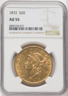 1872 $20 Liberty Double Eagle NGC AU55
