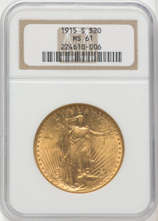 1915-S $20 Saint-Gaudens Double Eagle NGC MS61