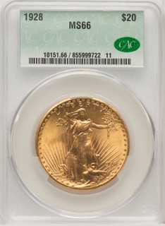 1928 $20 Saint-Gaudens Double Eagle CACG MS66