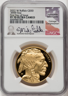 2022-W G$50 Gold Buffalo FDI DCAM FDI Mike Castle NGC PF70 2022-W G$50 Gold Buffalo FDI DCAM FDI Mike Castle NGC PF70