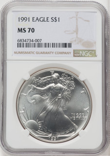 1991 S$1 Silver Eagle Brown Label NGC MS70