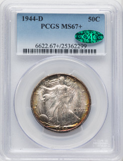 1944-D 50C CAC Walking Liberty Half Dollar PCGS MS67+