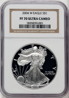2004-W S$1 Silver Eagle Brown Label NGC PF70