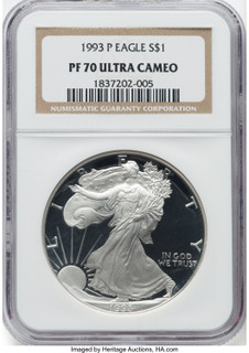 1993-P S$1 Silver Eagle NGC PF70