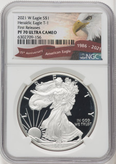 2021-W S$1 Silver Eagle Type One First Strike PRDC NGC PF70