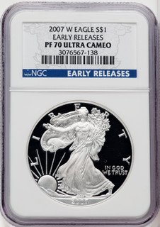 2007-W S$1 Silver Eagle First Strike ER Blue NGC PF70