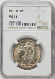 1918-D 50C Walking Liberty Half Dollar NGC MS64