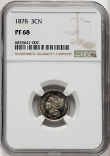 1878 3CN Proof Three Cent Nickel NGC PR68