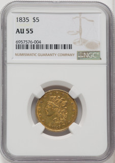 1835 $5 Classic Half Eagle NGC AU55