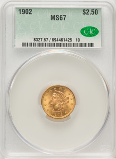 1902 $2.50 Liberty Quarter Eagle CACG MS67 1902 $2.50 Liberty Quarter Eagle CACG MS67