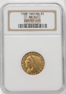 1908 $5 Indian Indian Half Eagle NGC MS62