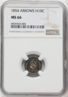 1854 H10C ARROWS Seated Half Dime NGC MS66