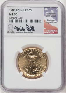 1986 $25 Half-Ounce Gold Eagle Mike Castle NGC MS70
