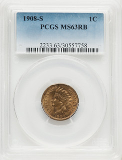 1908-S 1C RB Indian Cent PCGS MS63