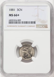 1881 3CN Three Cent Nickel NGC MS66+