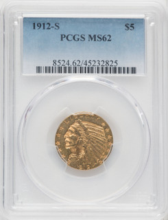 1912-S $5 Indian Half Eagle PCGS MS62