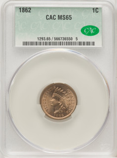 1862 1C Indian Cent CACG MS65